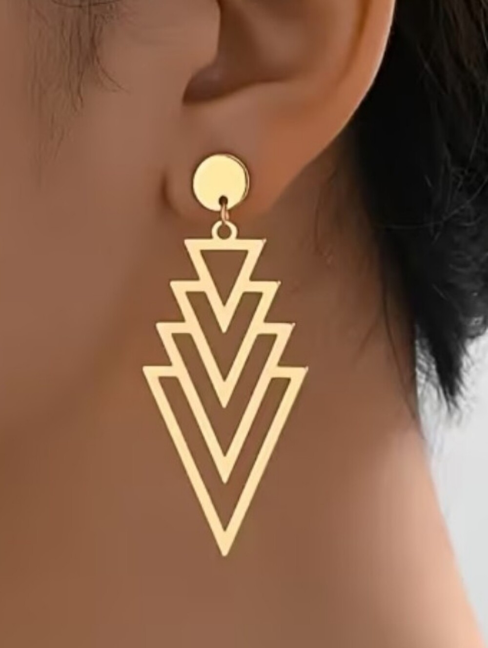 Artisan Gold Layered Triangle Drop Earrings